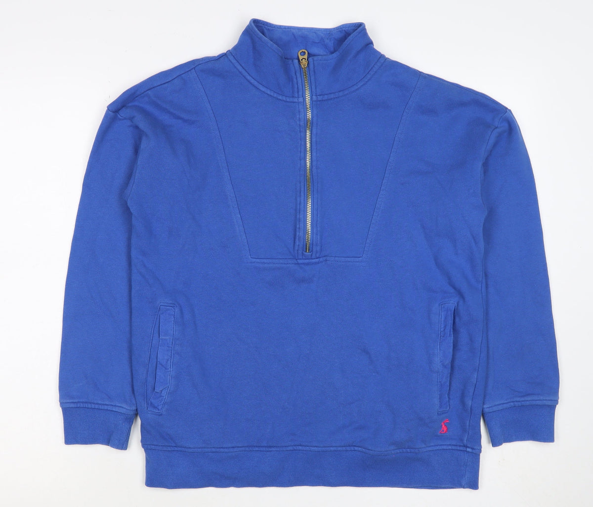 Joules Women Blue UK 10 Half Zip Cotton Sweatshirt Pockets Logo