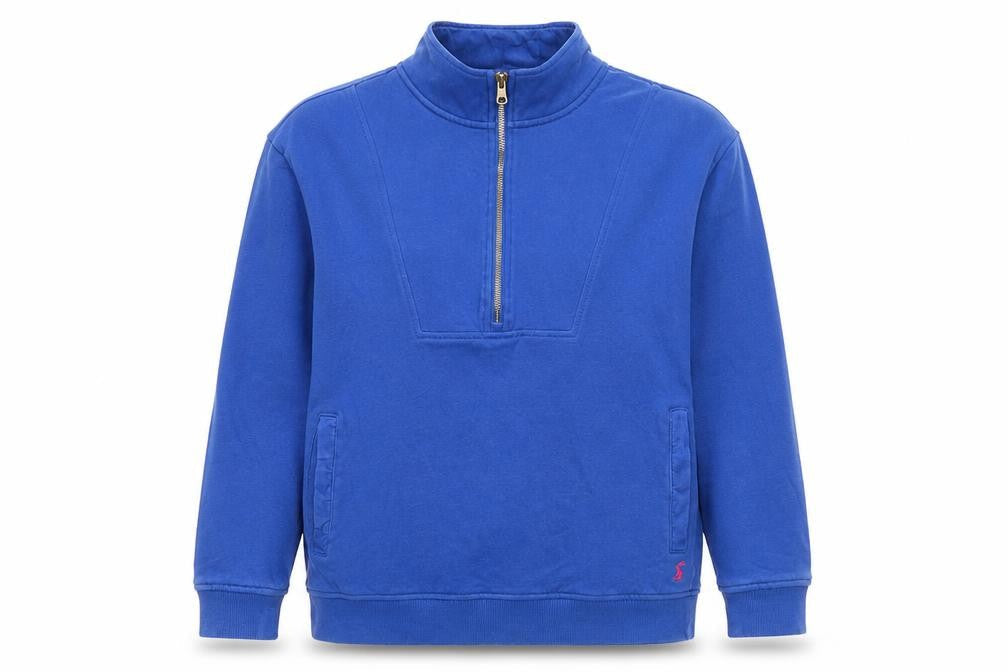 Joules Women Blue UK 10 Half Zip Cotton Sweatshirt Pockets Logo