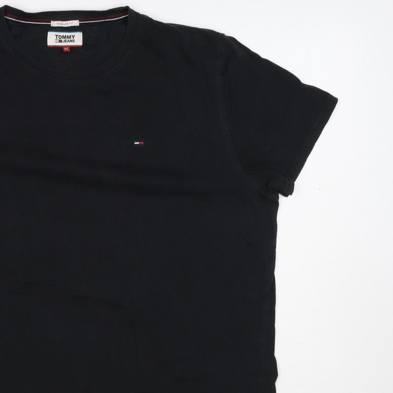 Tommy Jeans Men’s Black XL Regular Fit Logo Crew Neck T-Shirt