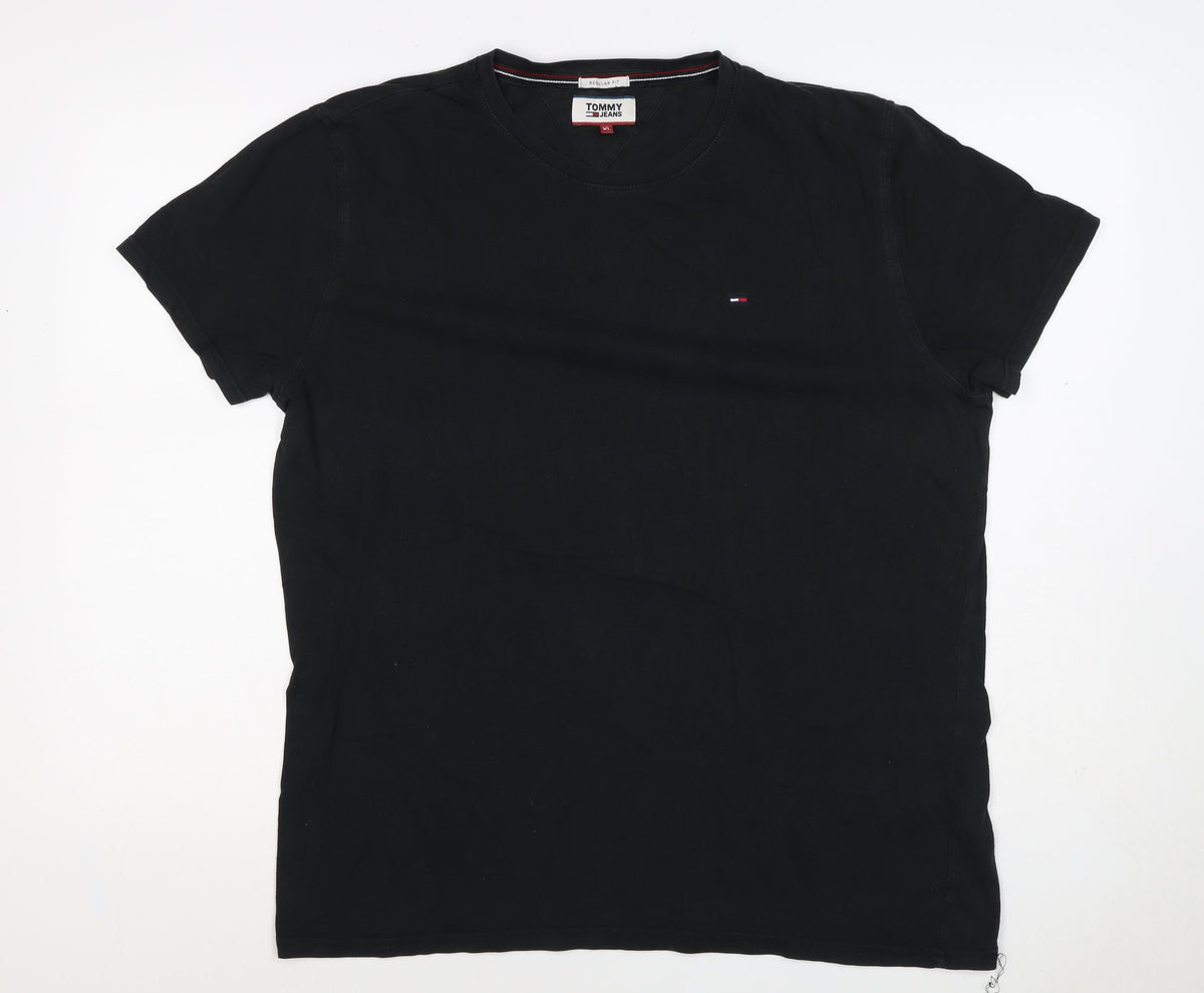 Tommy Jeans Men’s Black XL Regular Fit Logo Crew Neck T-Shirt