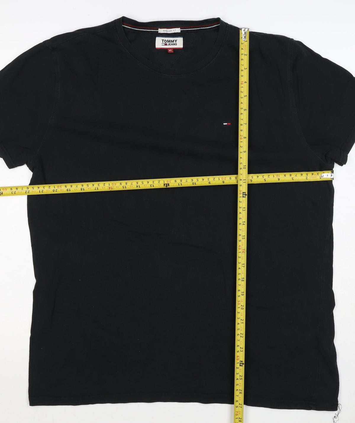 Tommy Jeans Men’s Black XL Regular Fit Logo Crew Neck T-Shirt