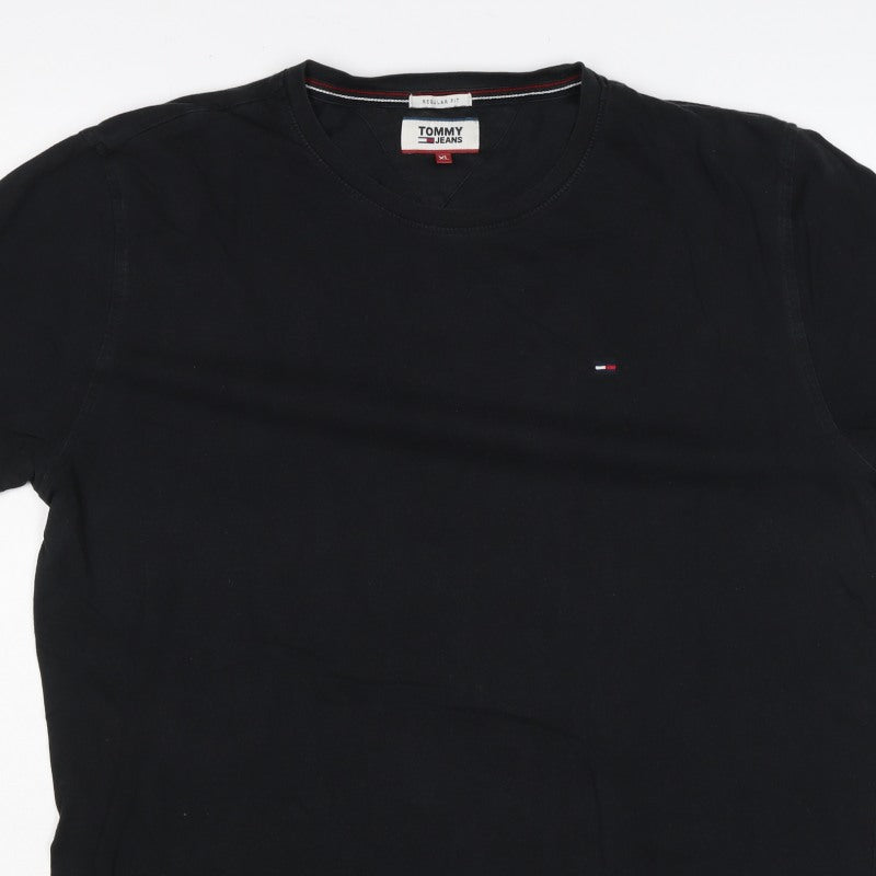 Tommy Jeans Men’s Black XL Regular Fit Logo Crew Neck T-Shirt