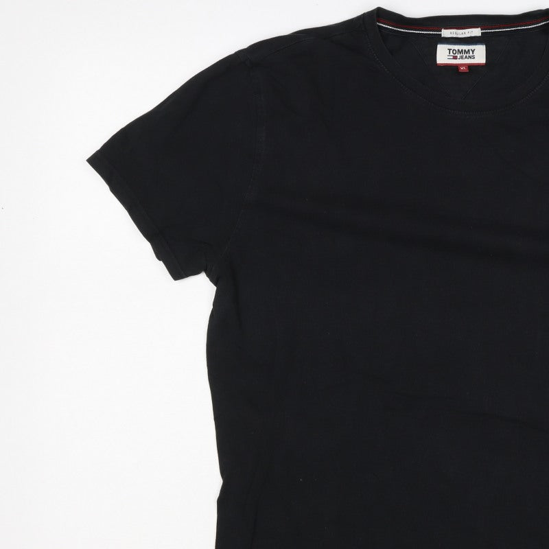 Tommy Jeans Men’s Black XL Regular Fit Logo Crew Neck T-Shirt