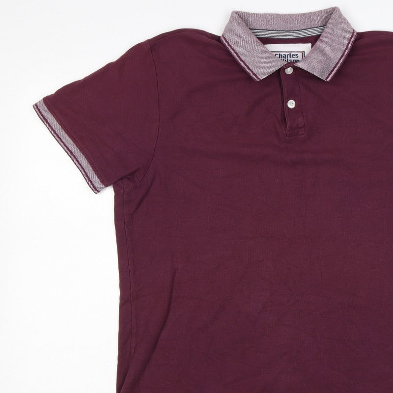 Charles Wilson Men's Burgundy L Cotton Polo Shirt Contrast Trim