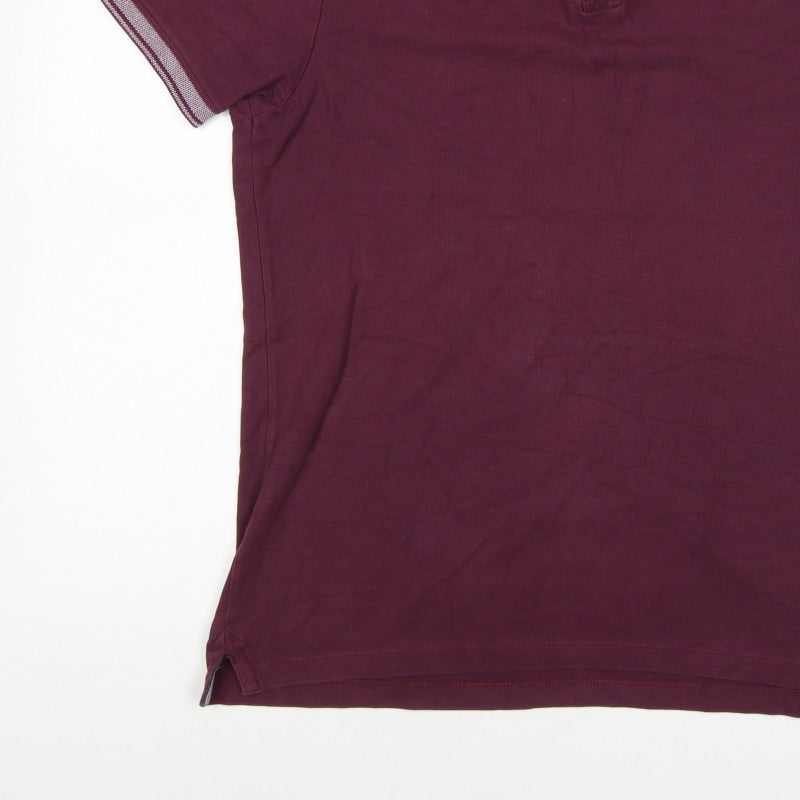 Charles Wilson Men's Burgundy L Cotton Polo Shirt Contrast Trim
