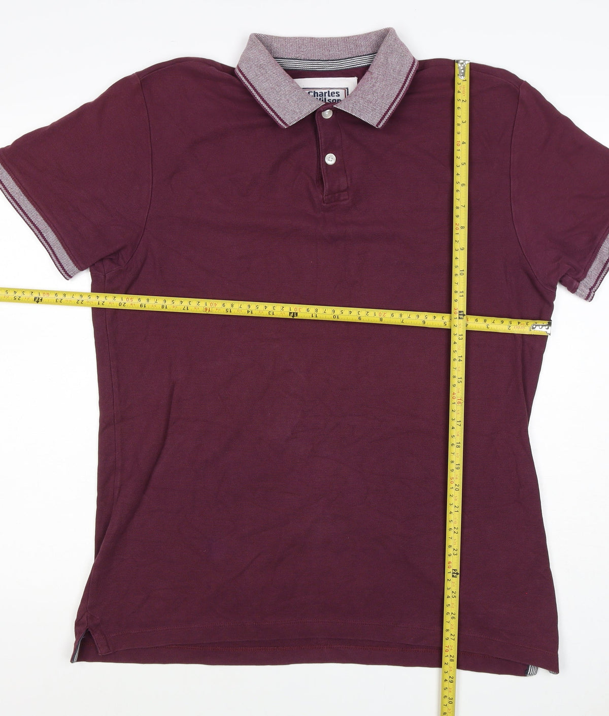 Charles Wilson Men's Burgundy L Cotton Polo Shirt Contrast Trim