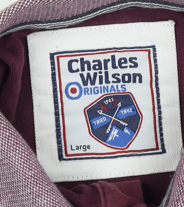 Charles Wilson Men's Burgundy L Cotton Polo Shirt Contrast Trim