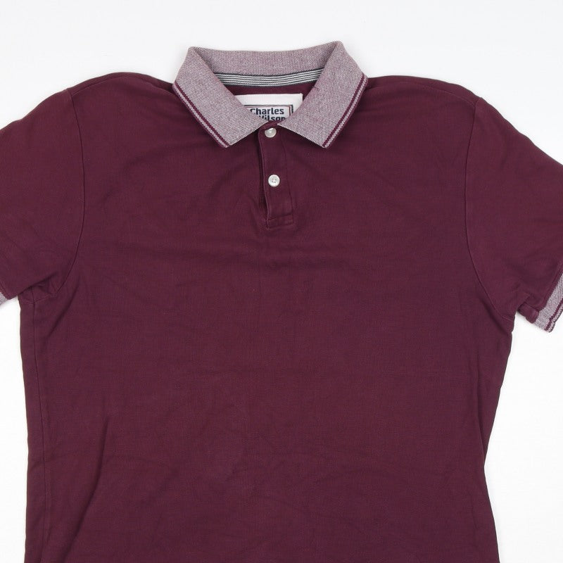 Charles Wilson Men's Burgundy L Cotton Polo Shirt Contrast Trim