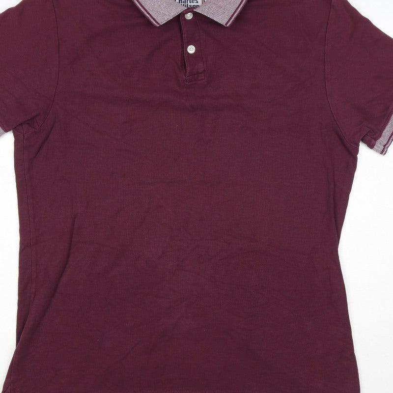 Charles Wilson Men's Burgundy L Cotton Polo Shirt Contrast Trim