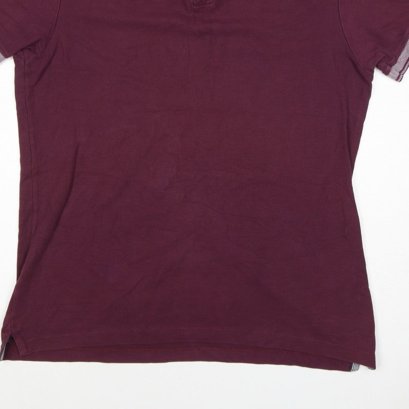 Charles Wilson Men's Burgundy L Cotton Polo Shirt Contrast Trim