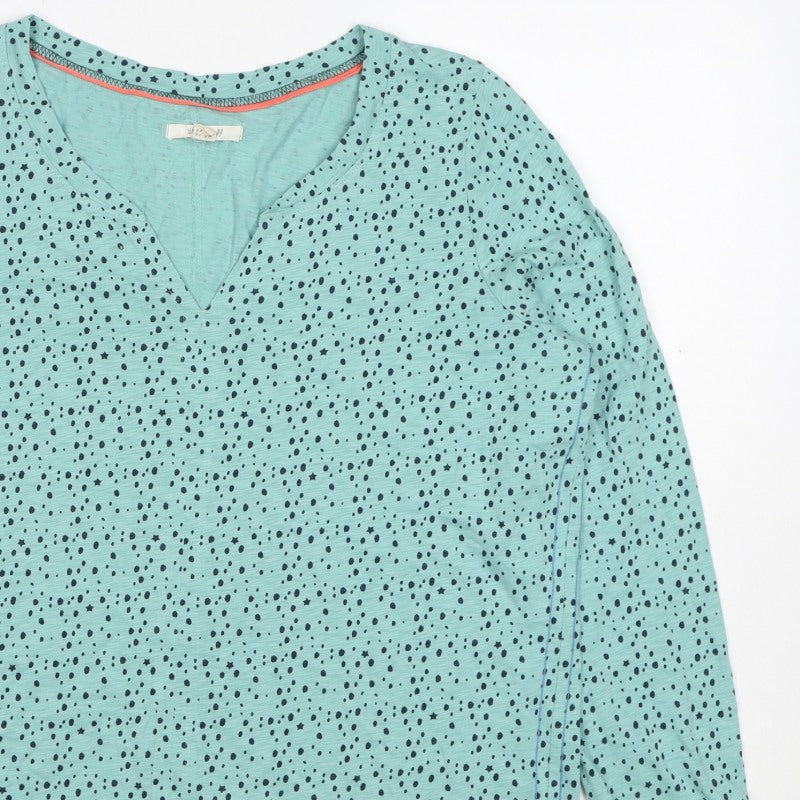 White Stuff Women Blue Star Spot Cotton V-Neck 3/4 Sleeve Top UK 16