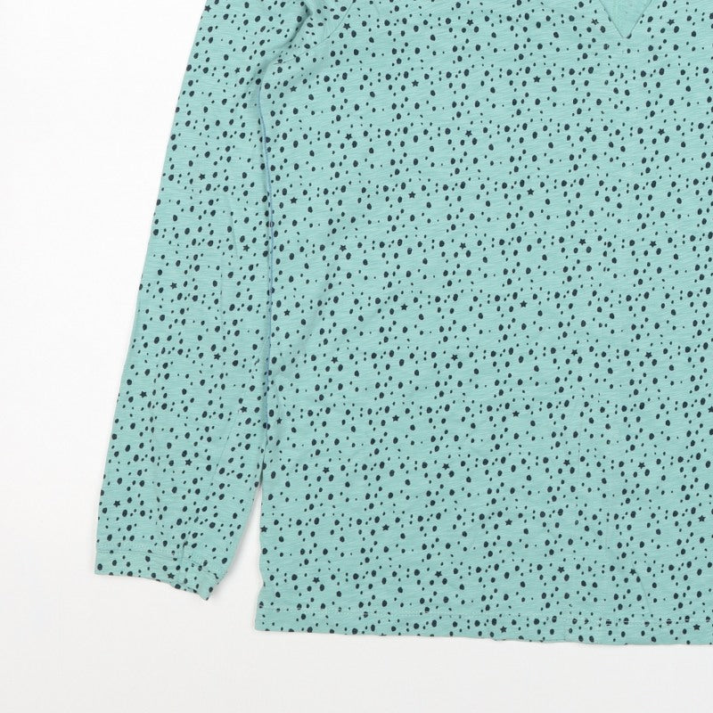 White Stuff Women Blue Star Spot Cotton V-Neck 3/4 Sleeve Top UK 16