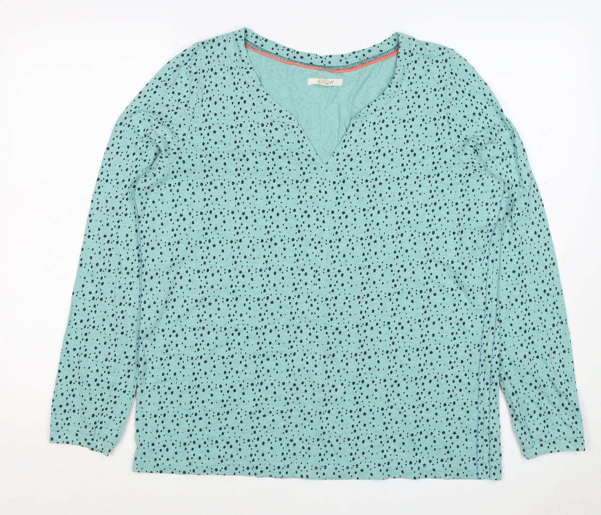 White Stuff Women Blue Star Spot Cotton V-Neck 3/4 Sleeve Top UK 16
