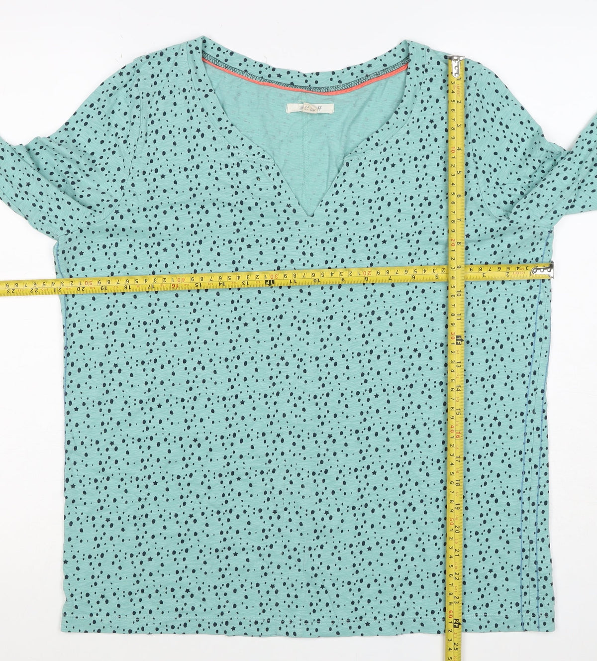 White Stuff Women Blue Star Spot Cotton V-Neck 3/4 Sleeve Top UK 16