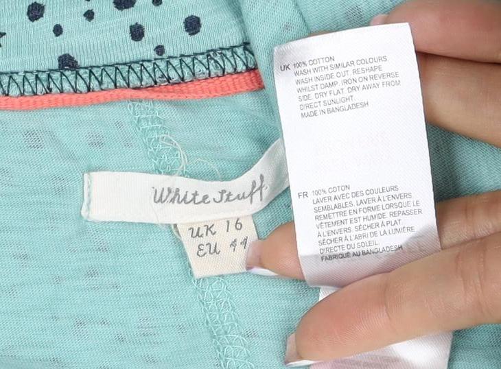 White Stuff Women Blue Star Spot Cotton V-Neck 3/4 Sleeve Top UK 16