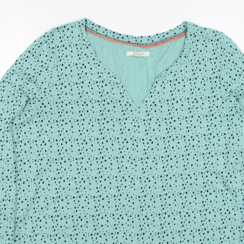 White Stuff Women Blue Star Spot Cotton V-Neck 3/4 Sleeve Top UK 16