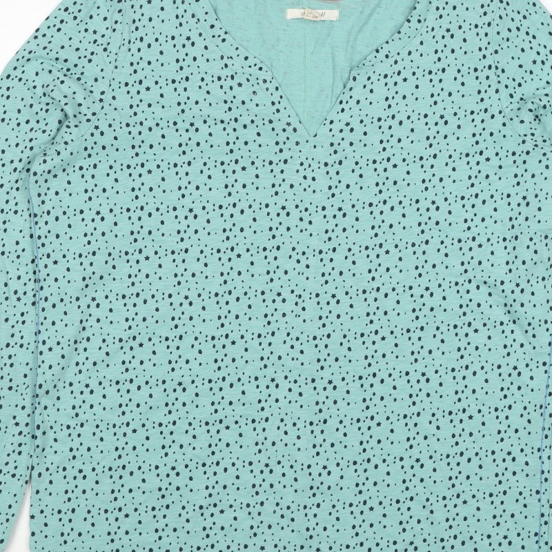 White Stuff Women Blue Star Spot Cotton V-Neck 3/4 Sleeve Top UK 16