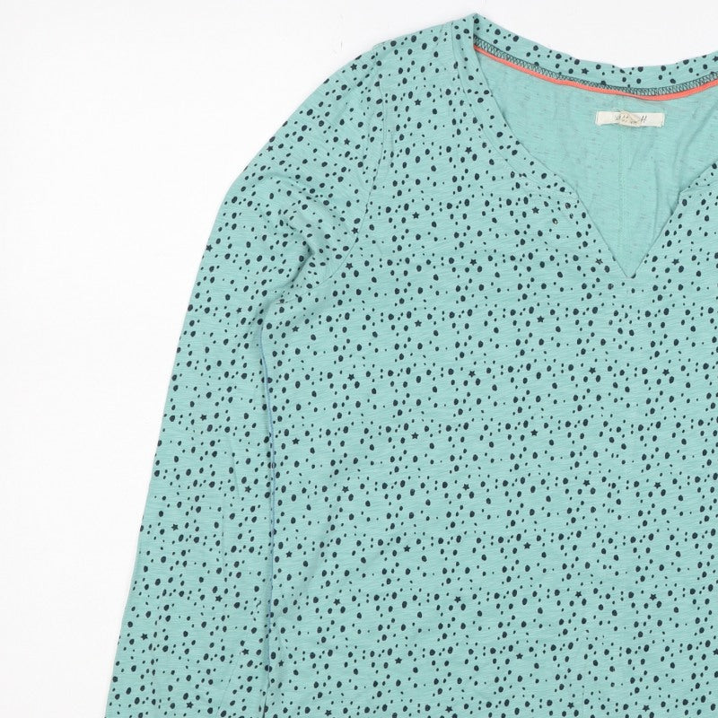 White Stuff Women Blue Star Spot Cotton V-Neck 3/4 Sleeve Top UK 16