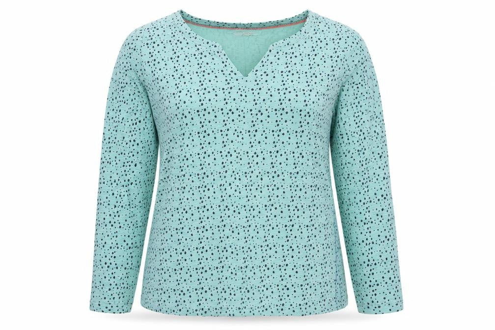 White Stuff Women Blue Star Spot Cotton V-Neck 3/4 Sleeve Top UK 16