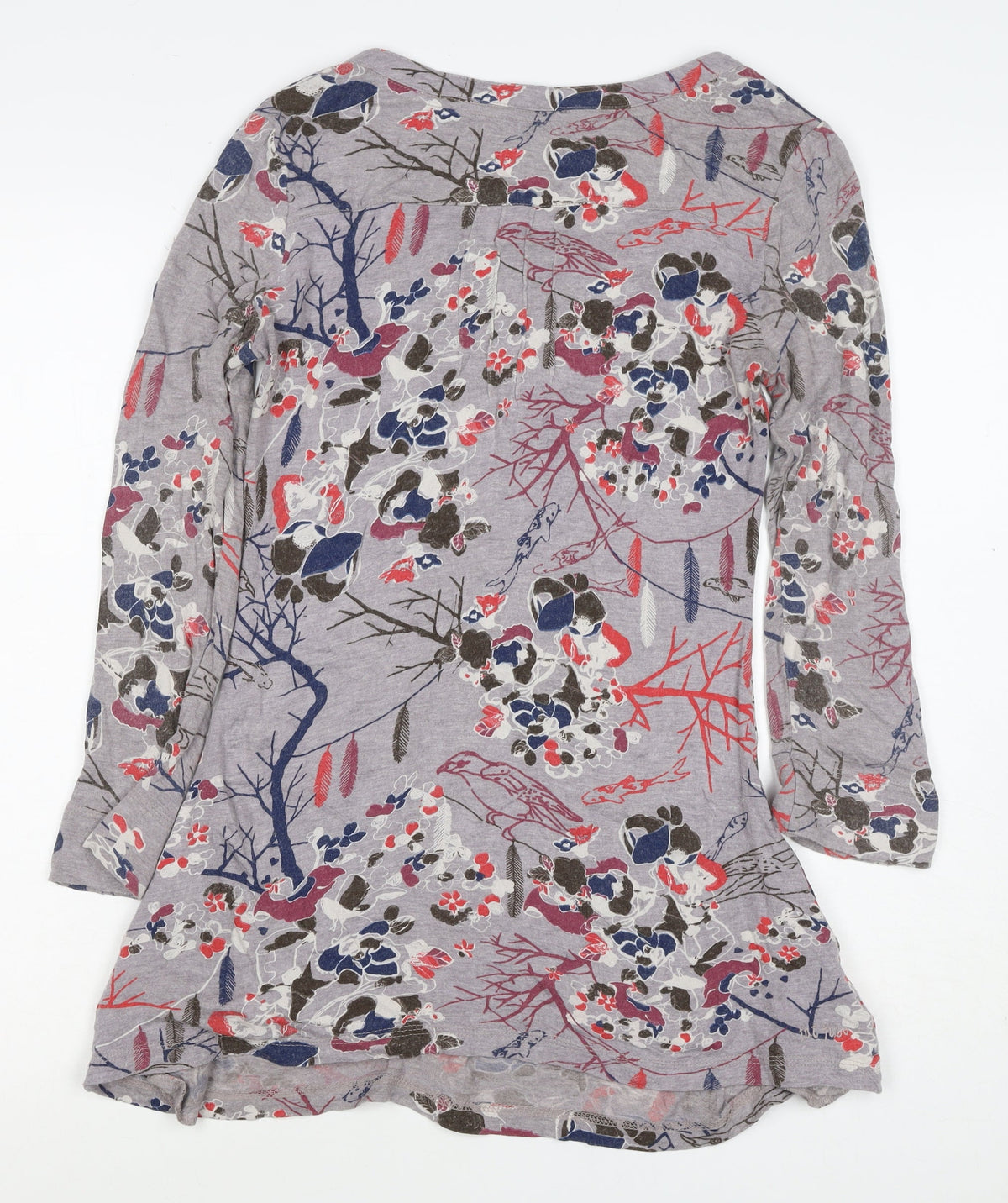 Cavalli Women’s Grey Floral Bird Henley Tunic Top Size 8