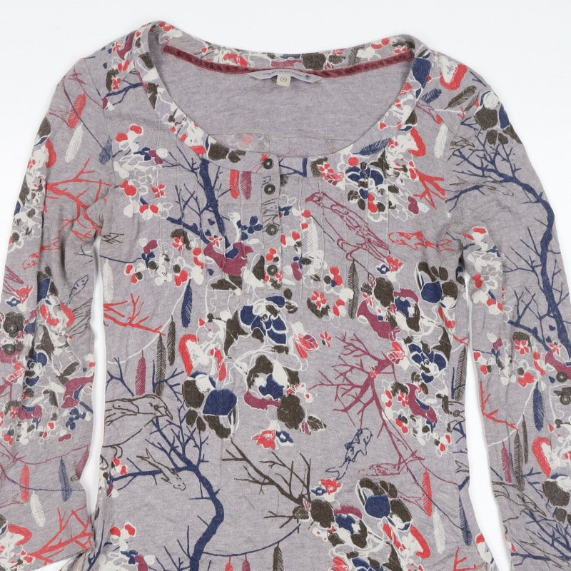Cavalli Women’s Grey Floral Bird Henley Tunic Top Size 8