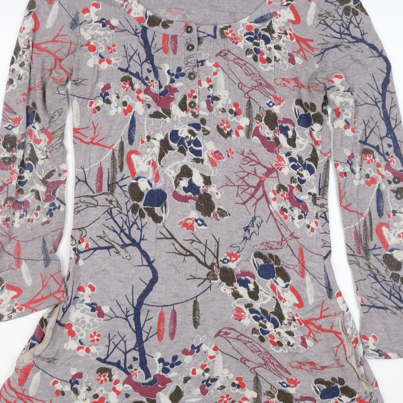 Cavalli Women’s Grey Floral Bird Henley Tunic Top Size 8