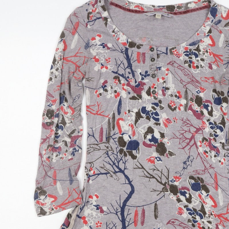 Cavalli Women’s Grey Floral Bird Henley Tunic Top Size 8