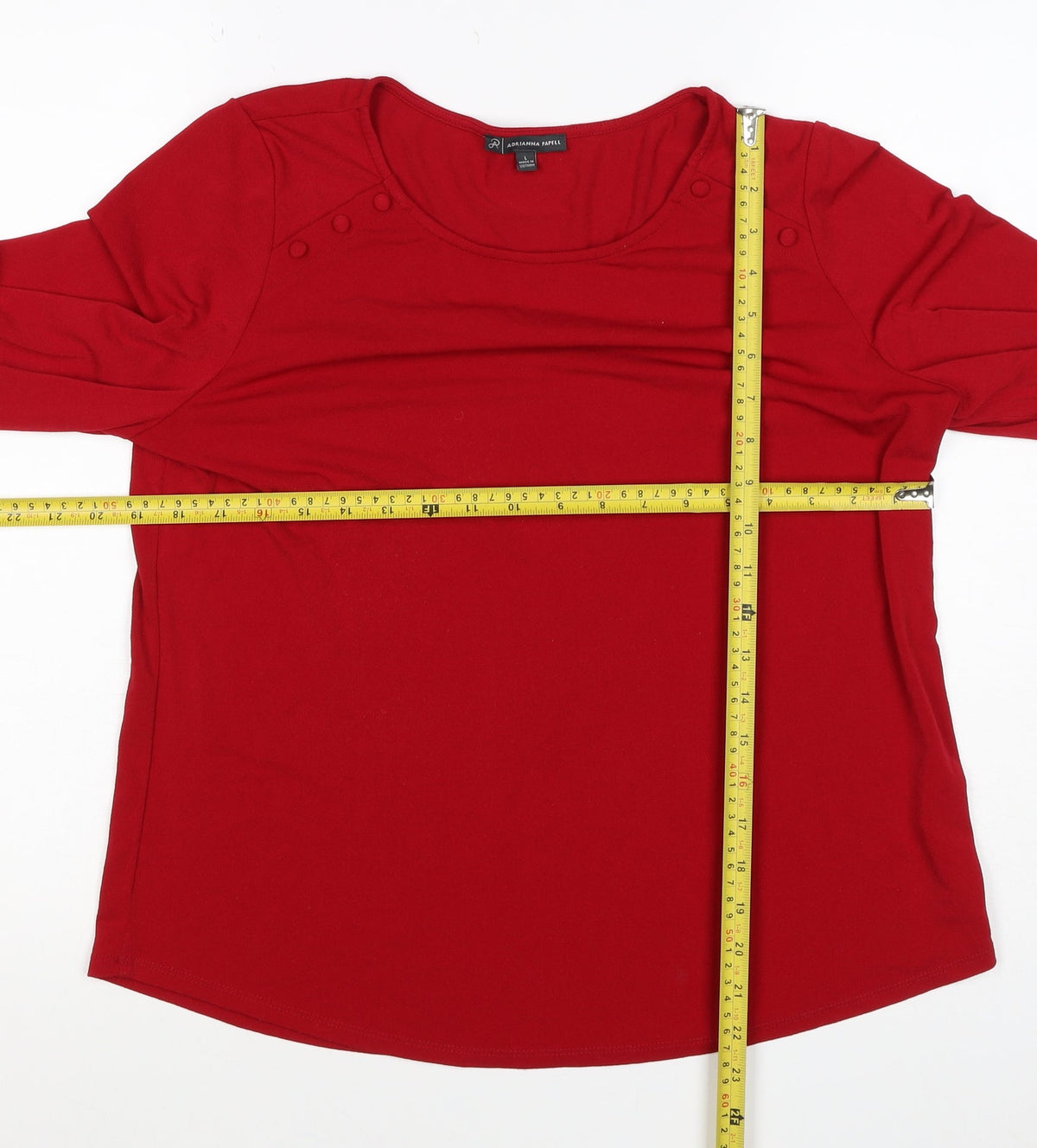 Adrianna Papell Women Red L Jersey Button Detail Balloon Sleeve Blouse