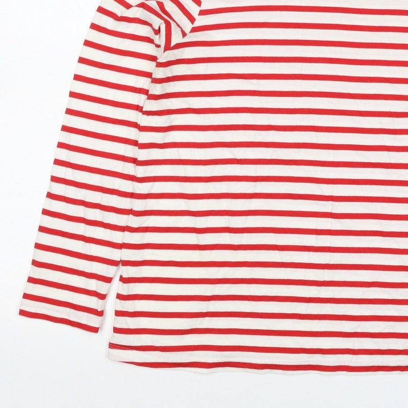 M&S Women Red White Stripe Long Sleeve Jersey T-Shirt UK 14