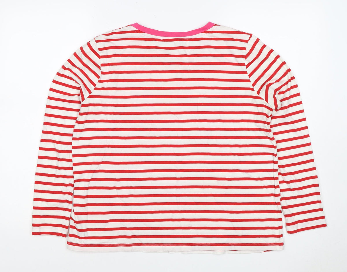 M&S Women Red White Stripe Long Sleeve Jersey T-Shirt UK 14