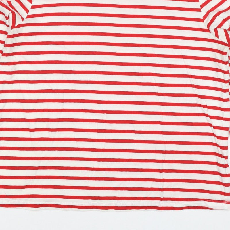 M&S Women Red White Stripe Long Sleeve Jersey T-Shirt UK 14