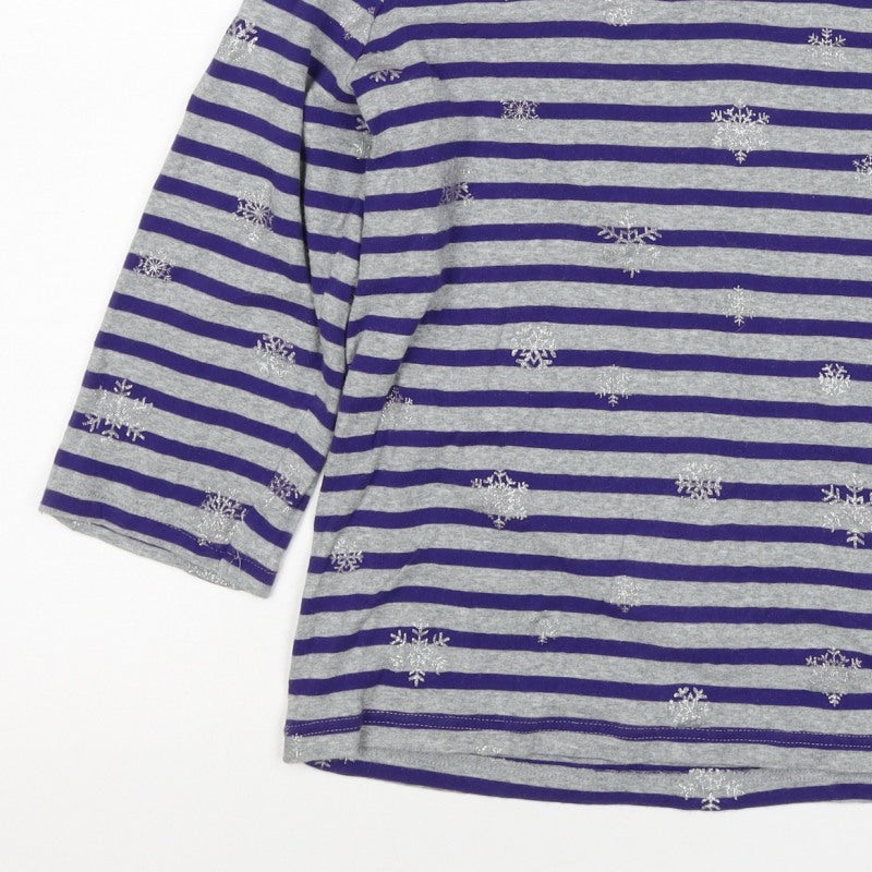 Maine New England Women’s Grey Purple Stripe Glitter Snowflake Top UK 16