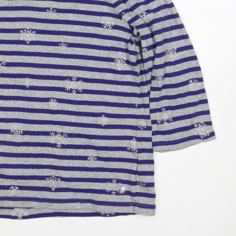Maine New England Women’s Grey Purple Stripe Glitter Snowflake Top UK 16