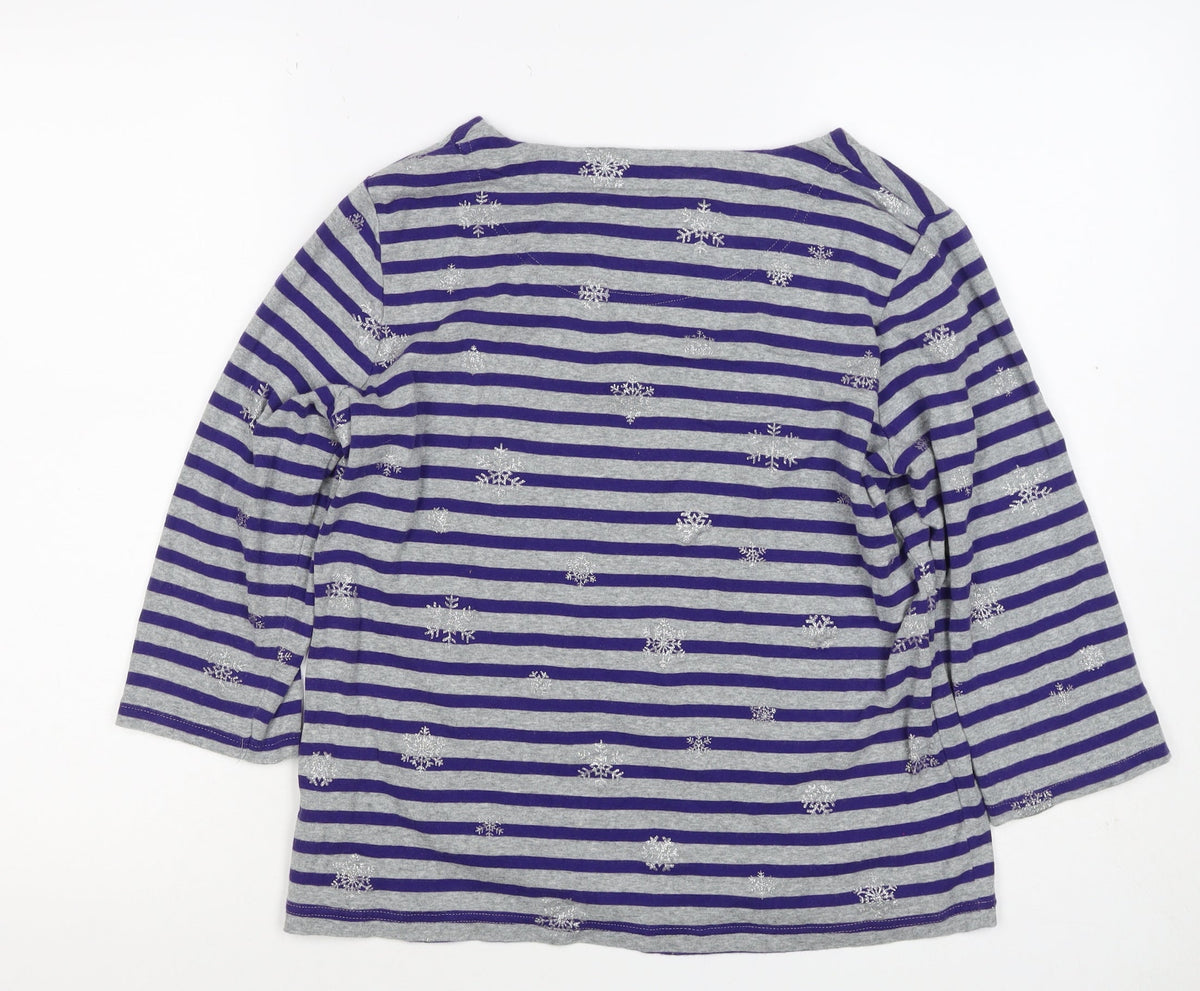 Maine New England Women’s Grey Purple Stripe Glitter Snowflake Top UK 16