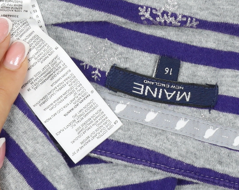 Maine New England Women’s Grey Purple Stripe Glitter Snowflake Top UK 16