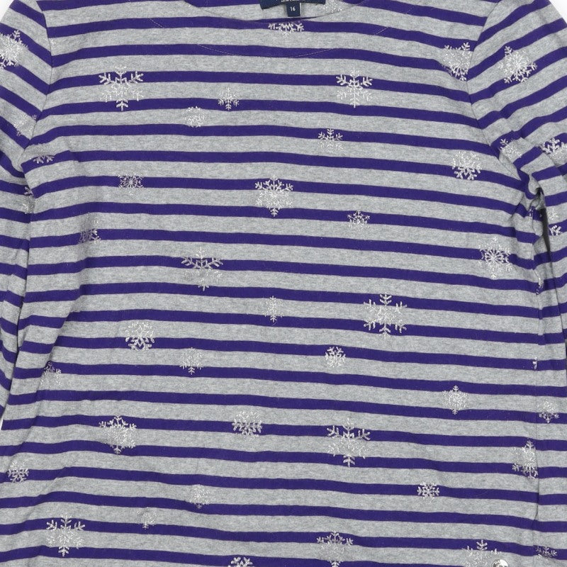 Maine New England Women’s Grey Purple Stripe Glitter Snowflake Top UK 16