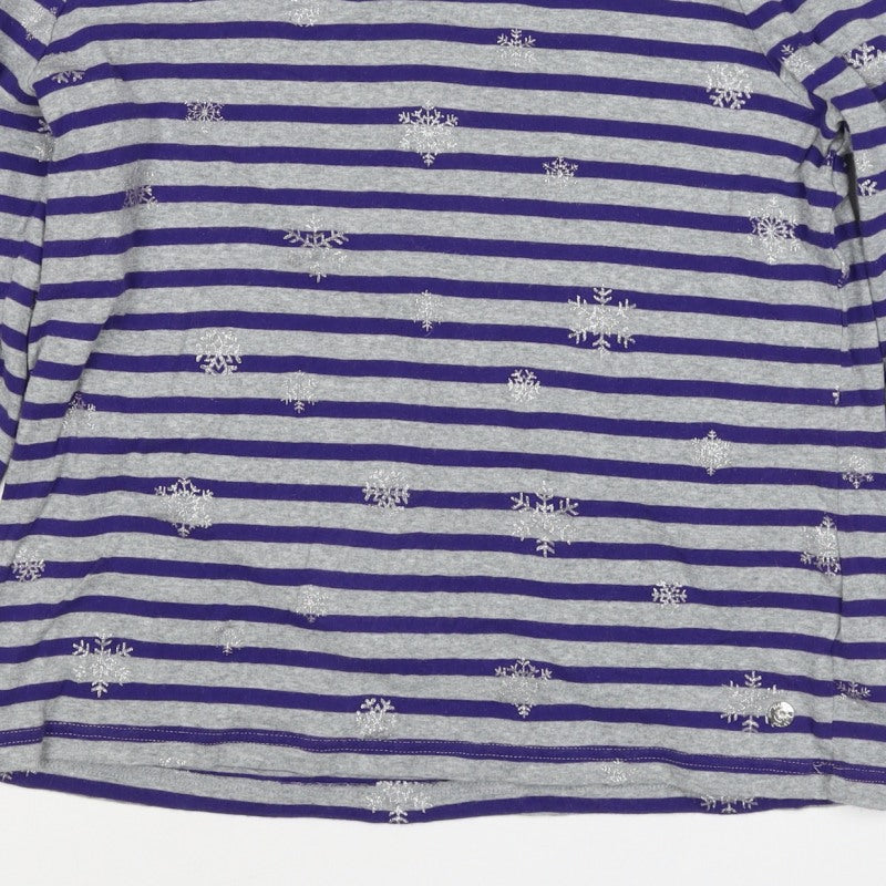 Maine New England Women’s Grey Purple Stripe Glitter Snowflake Top UK 16