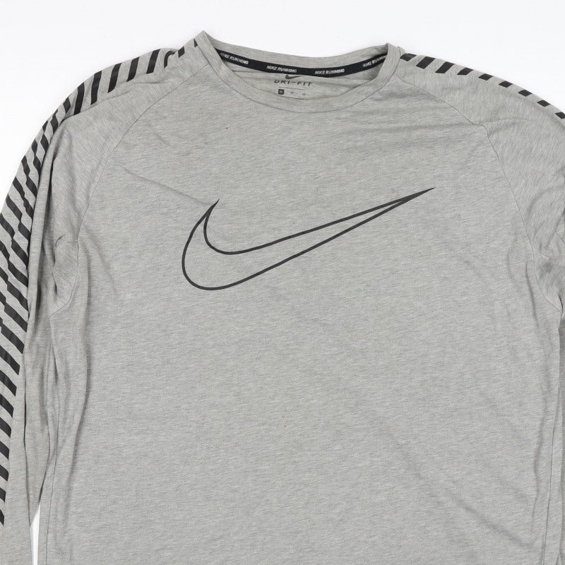 Nike Men’s Grey XL Dri-FIT Running Long Sleeve Logo T-Shirt