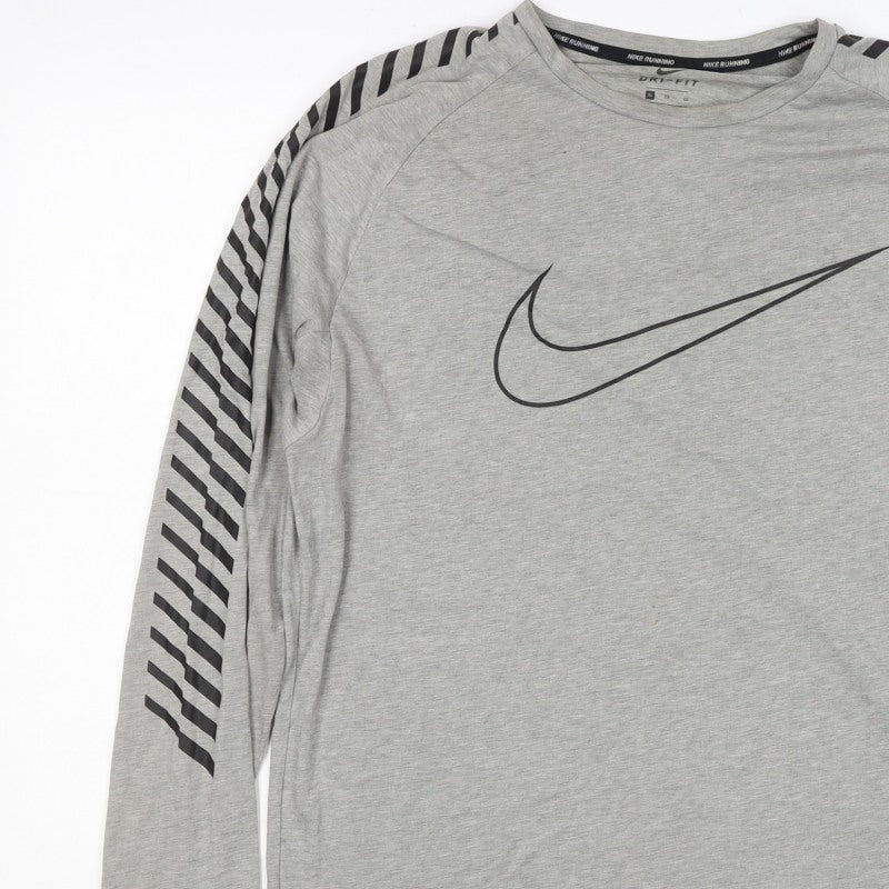 Nike Men’s Grey XL Dri-FIT Running Long Sleeve Logo T-Shirt