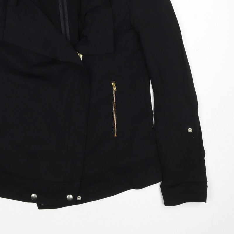 Reiss Women’s Black Size S Biker Jacket Gold Zip Lined