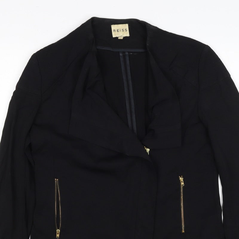 Reiss Women’s Black Size S Biker Jacket Gold Zip Lined