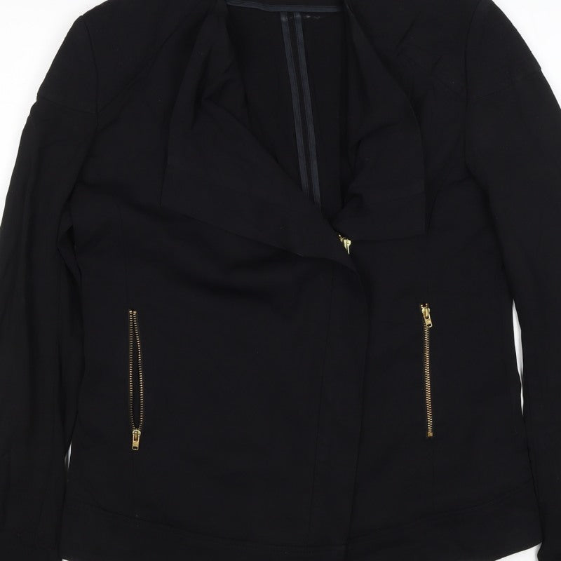 Reiss Women’s Black Size S Biker Jacket Gold Zip Lined