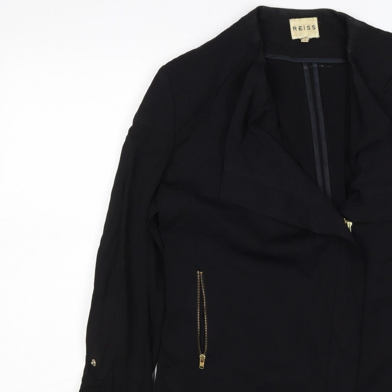 Reiss Women’s Black Size S Biker Jacket Gold Zip Lined