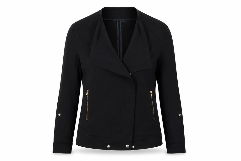 Reiss Women’s Black Size S Biker Jacket Gold Zip Lined