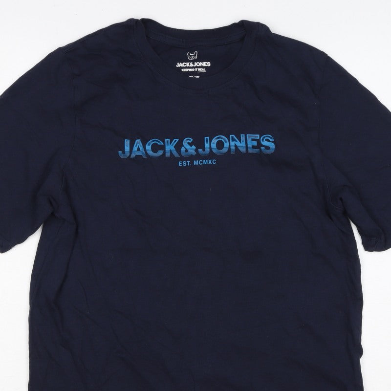 Jack & Jones Teens Navy Blue XS Logo Graphic Crew Neck T-Shirt