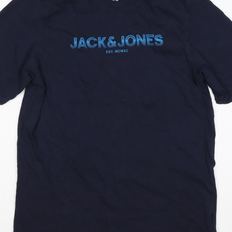 Jack & Jones Teens Navy Blue XS Logo Graphic Crew Neck T-Shirt