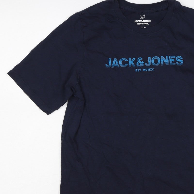 Jack & Jones Teens Navy Blue XS Logo Graphic Crew Neck T-Shirt