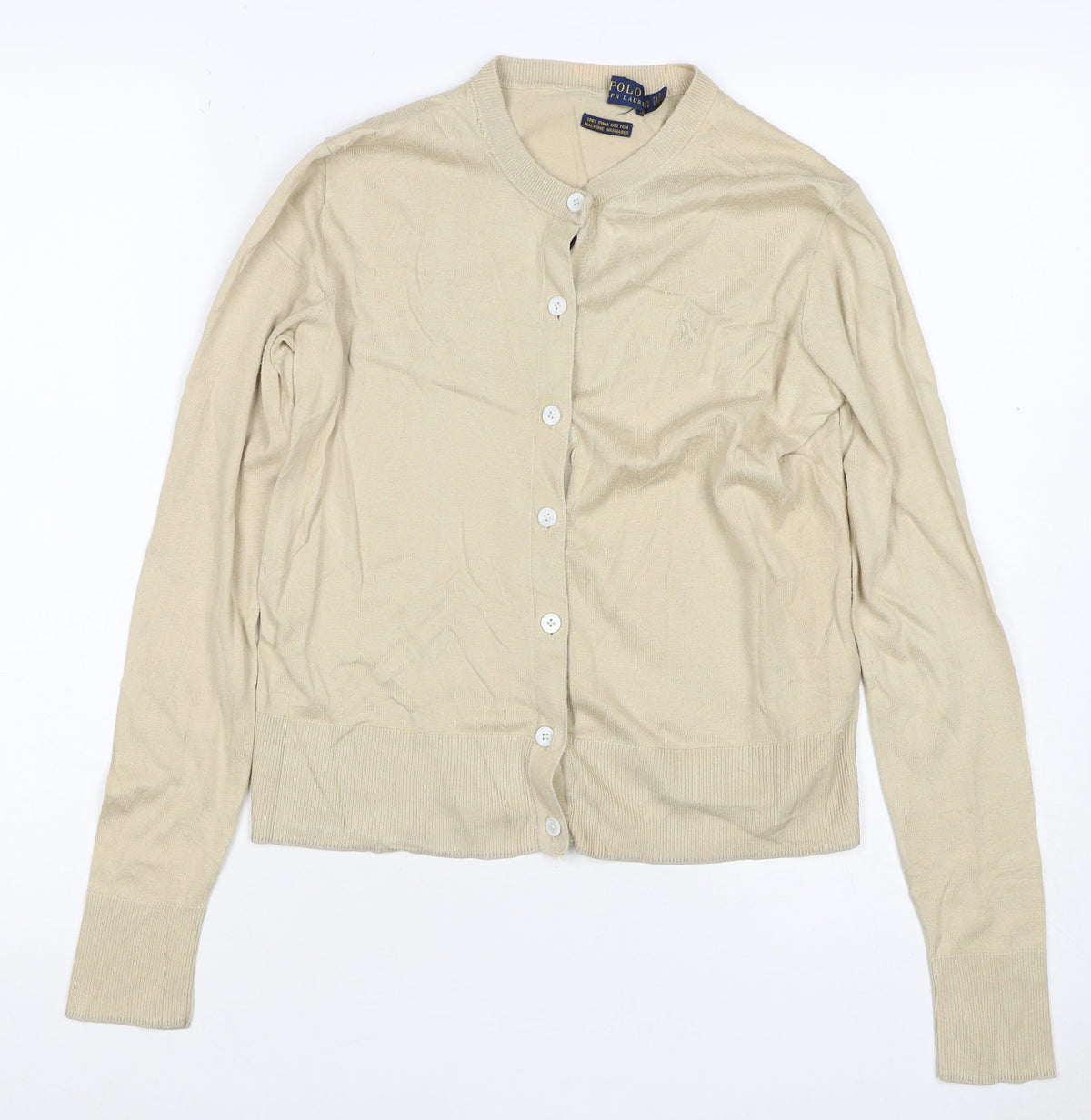 Polo Ralph Lauren Women Beige XS Pima Cotton V-Neck Button Cardigan