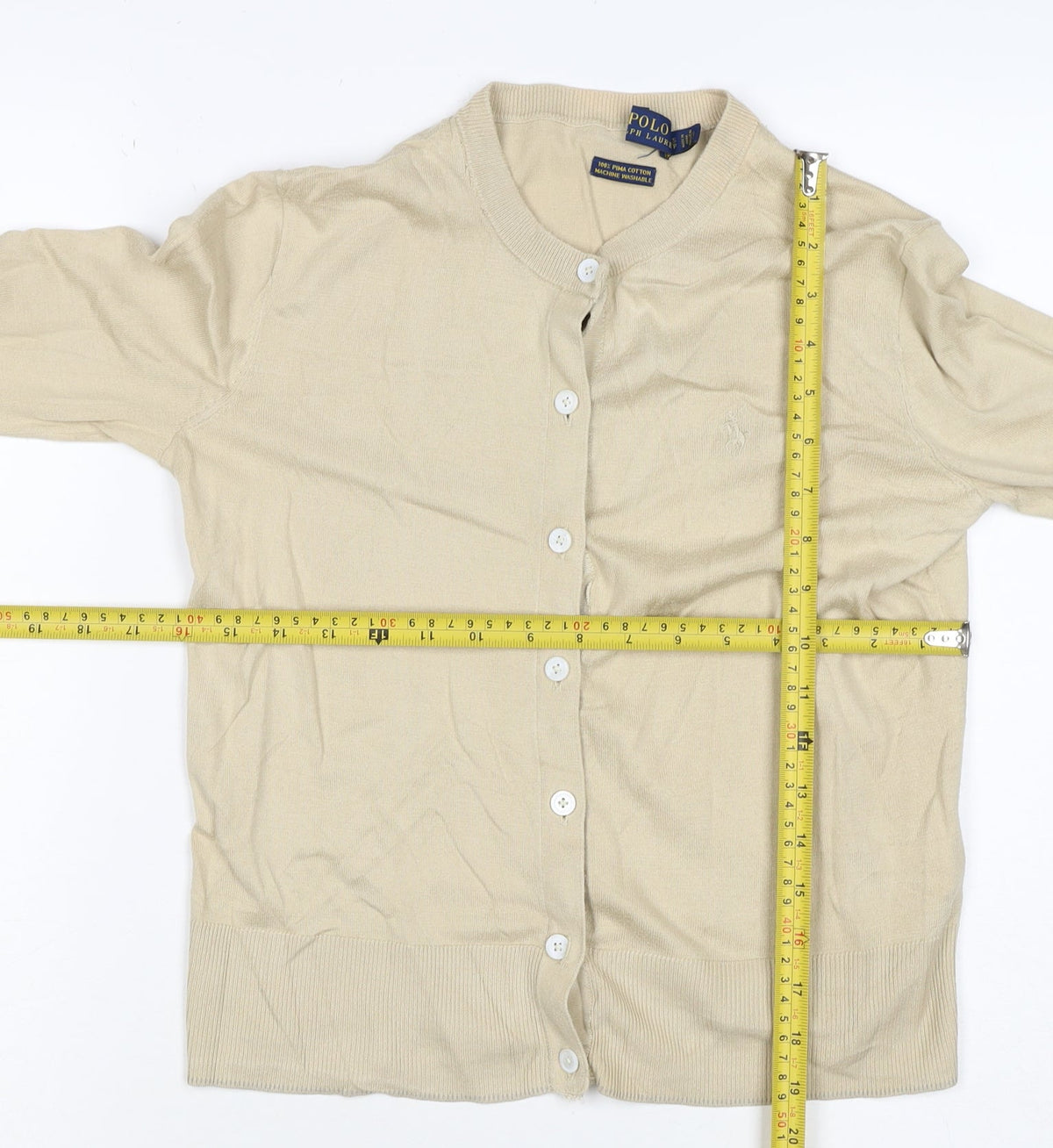 Polo Ralph Lauren Women Beige XS Pima Cotton V-Neck Button Cardigan