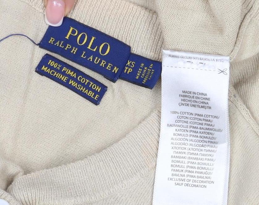 Polo Ralph Lauren Women Beige XS Pima Cotton V-Neck Button Cardigan